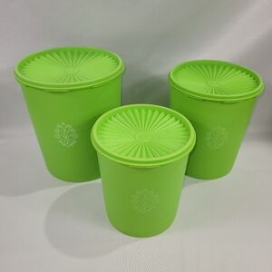 Vintage Tupperware Canister Set 3 Sunburst Lime Green
